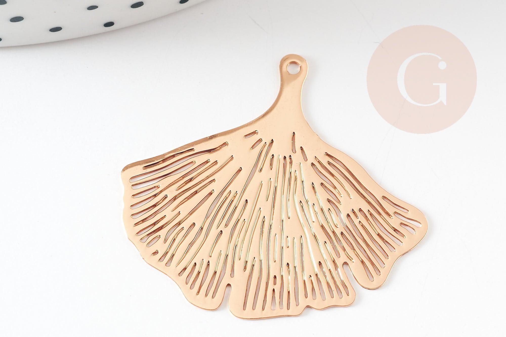 Pendentif estampe filigrane feuille gingko laiton doré 30x33mm, Pendentif très fin et léger, x2 (G4440)