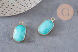 Pendentif hexagone jade naturel bleu turquoise laiton doré 25mm, x1 (G1166)