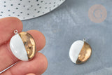 Pendentif ovale porcelaine blanc doré laiton plastine mm, pendentif pour fabrication bijoux, x1 (G8039)
