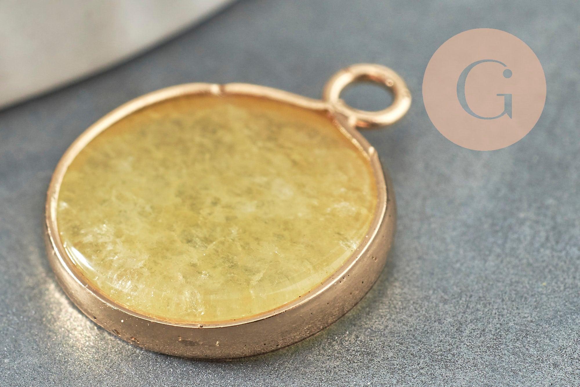 Pendentif rond jade naturel jaune 20.5mm, x1 (G2172)
