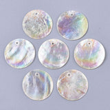 Pendentif rond nacre naturelle blanche irisé 25mm, x10 (G3010)