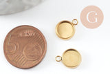 Pendentif rond support cabochon acier 304 inoxydable doré ip 8mm, x2 (G4222)