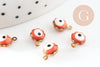 Pendentifs doré Fleur oeil protecteur émail orange 9mm, x10 (G0811)