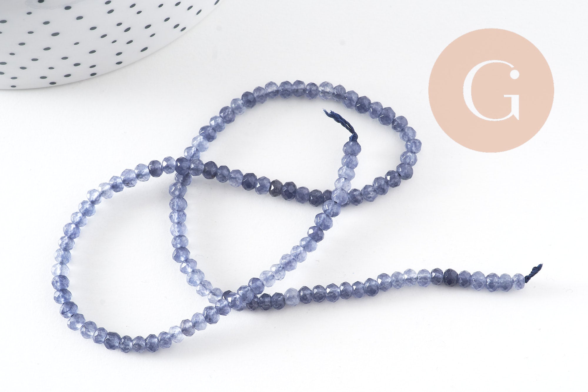 Perle abacus jade naturel teinté bleu facetté, x1 fil de 35 cm (G9651)