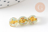 Perle ronde Lettre Alphabet plastique paillettes doré, x10Gr (G1968)