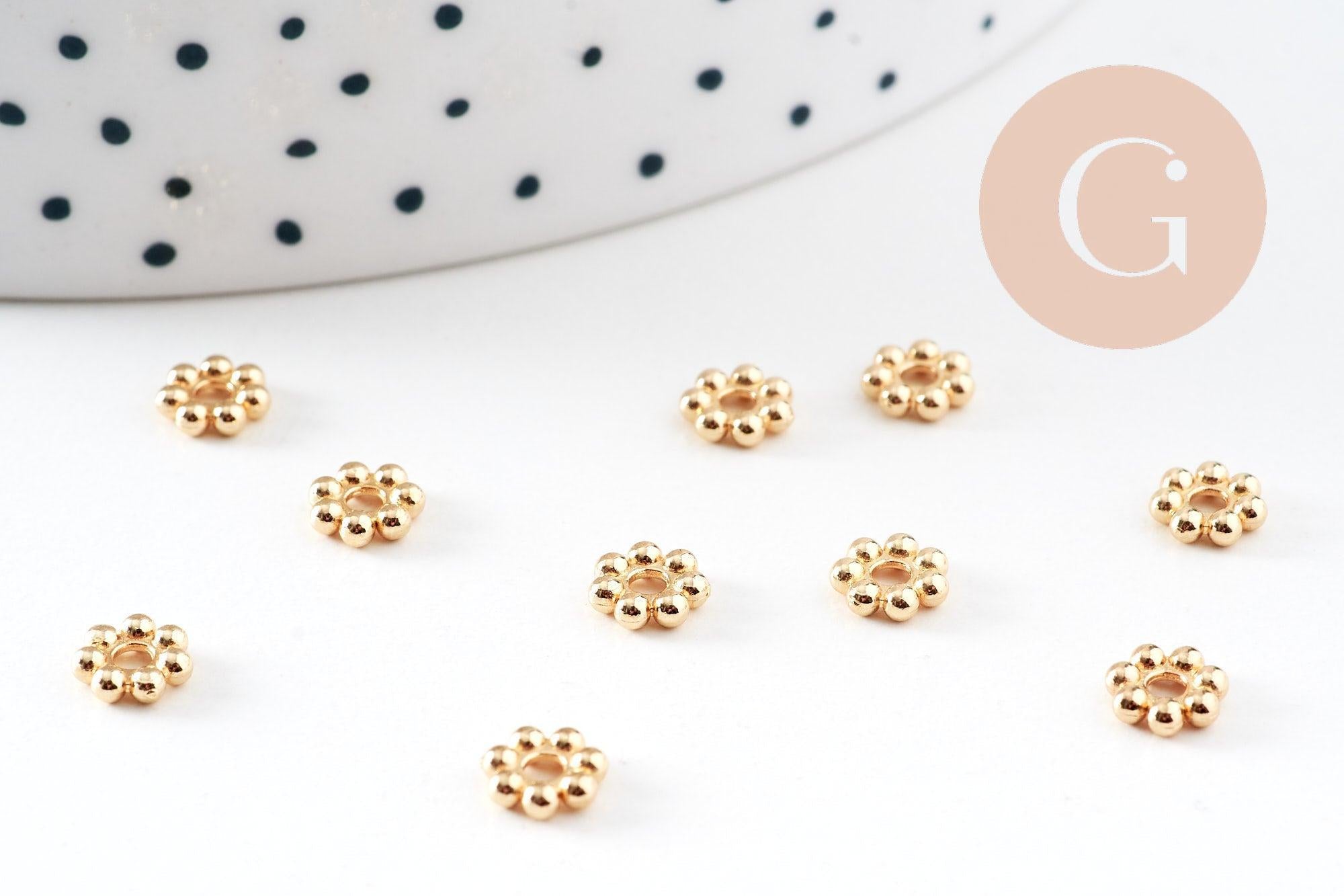 Perles intercalaires rondelles fleurs acier 304 inoxydable doré 18K 6mm, x10 (G10905)