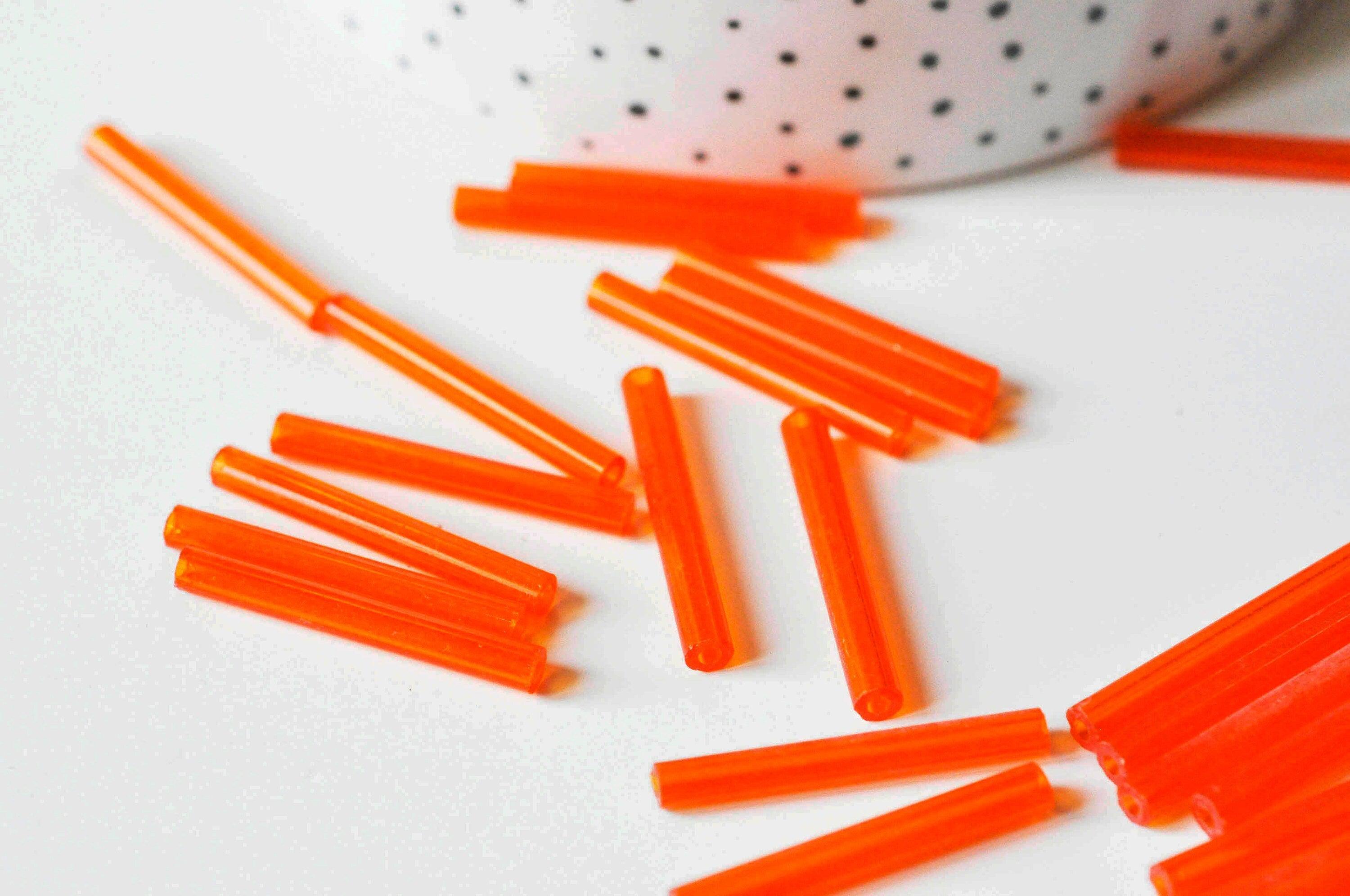 Perles rocaille Tube, perles rocaille orange,verre orange, long tube,perle tube orange, 28mm, x 10gr G4392