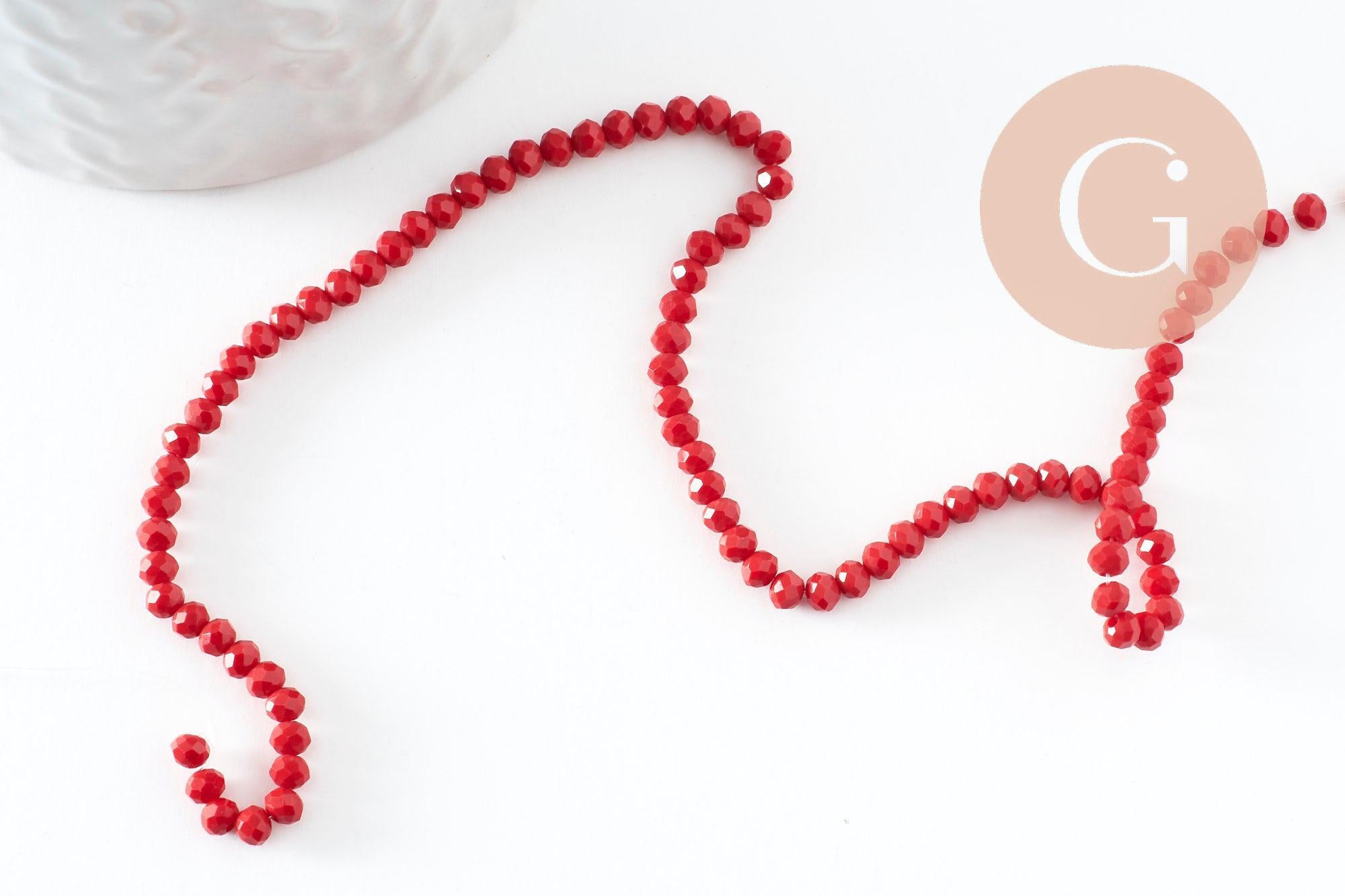Perles toupies rouge foncé, perle cristal, perles rouge vif, verre facette,perle bicone,fil de35 cm x1 (G0613)