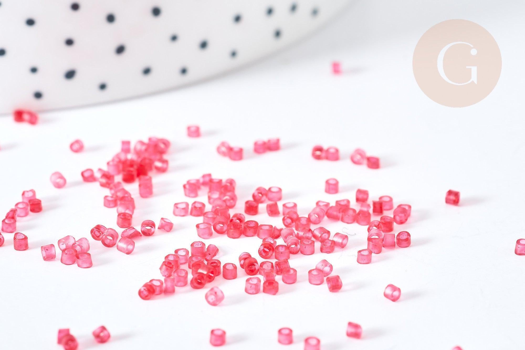 Perles tube rouge effet givré façon Delica miyuki, x1 sachet de 8g (G8133)