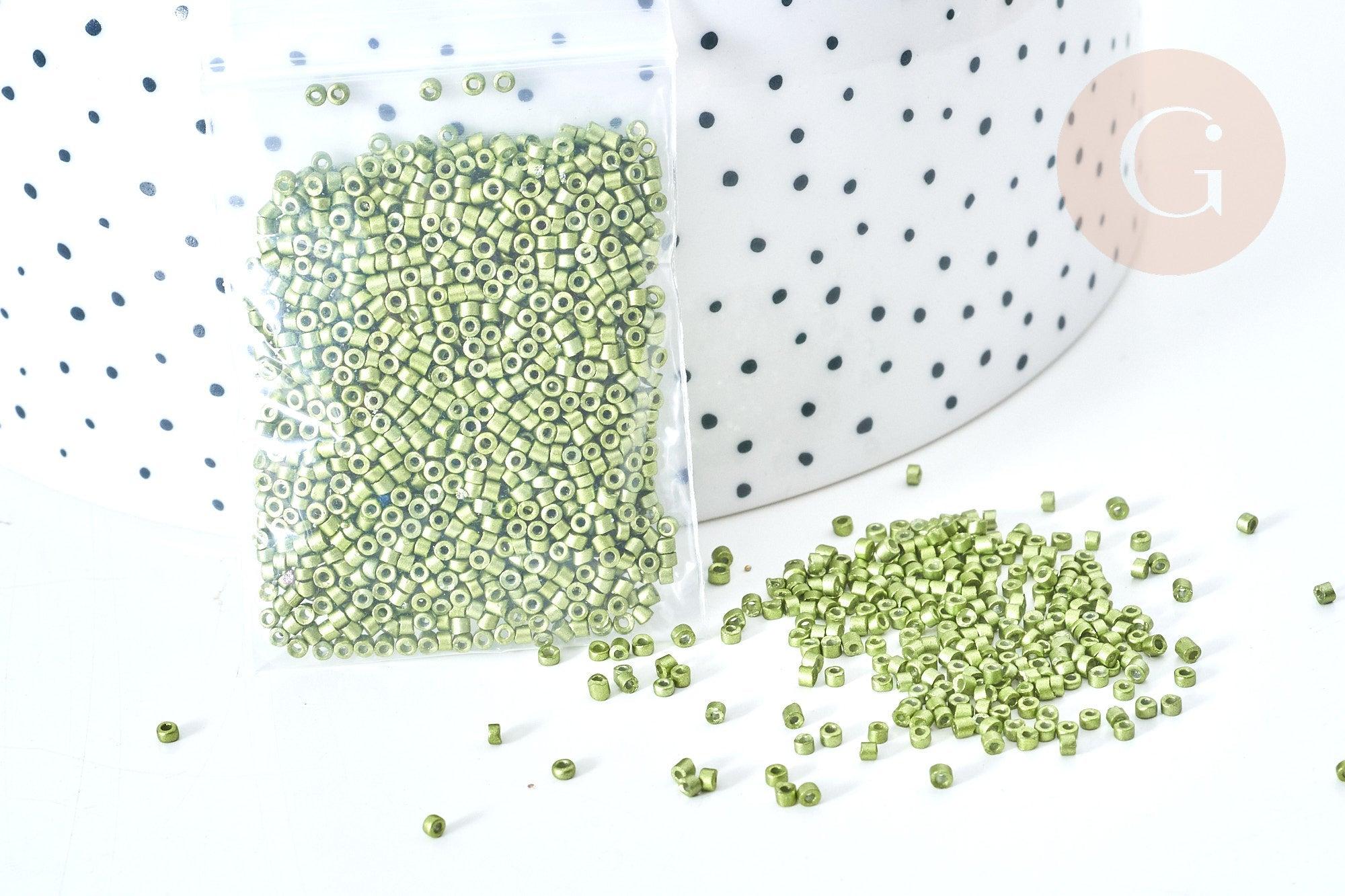 Perles tube verre vert métallisé mat façon Delica miyuki, x1 Sachet 8g (G7773)