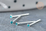 Piercing clou argent 925 massif strass couleur turquoise 1.5mm, x1 (G7599)