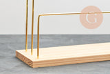 Présentoir à bijoux boucles d'oreilles laiton doré socle bois 34cm, x1 (G10249)