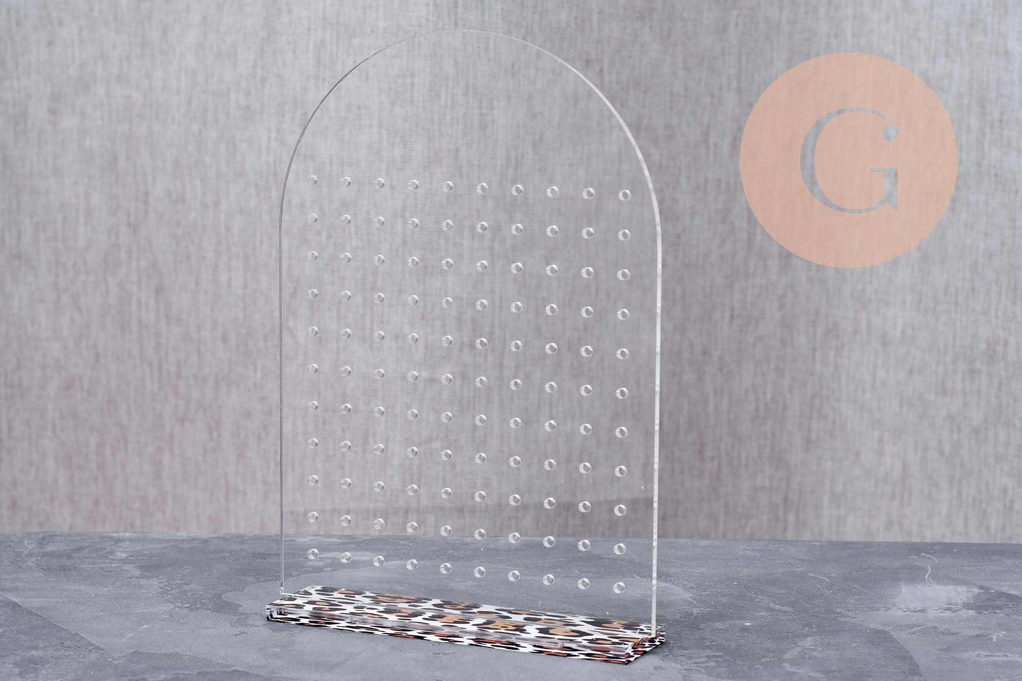 Présentoir boucles d'oreilles plexiglas arche personnalisable 110 emplacements 17.8cm, x1 G10103
