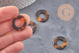 Pendentif cercle marron acétate,perle acétate,connecteur plastique, 21.5mm, x2 (G1551)