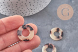 Pendentif cercle beige acétate,perle acétate,connecteur plastique,21.5mm, x2 (G2704)