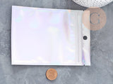 Sacs zippé plastique rectangle gris holographique 14.9x10.5cm, x5 (G8757)