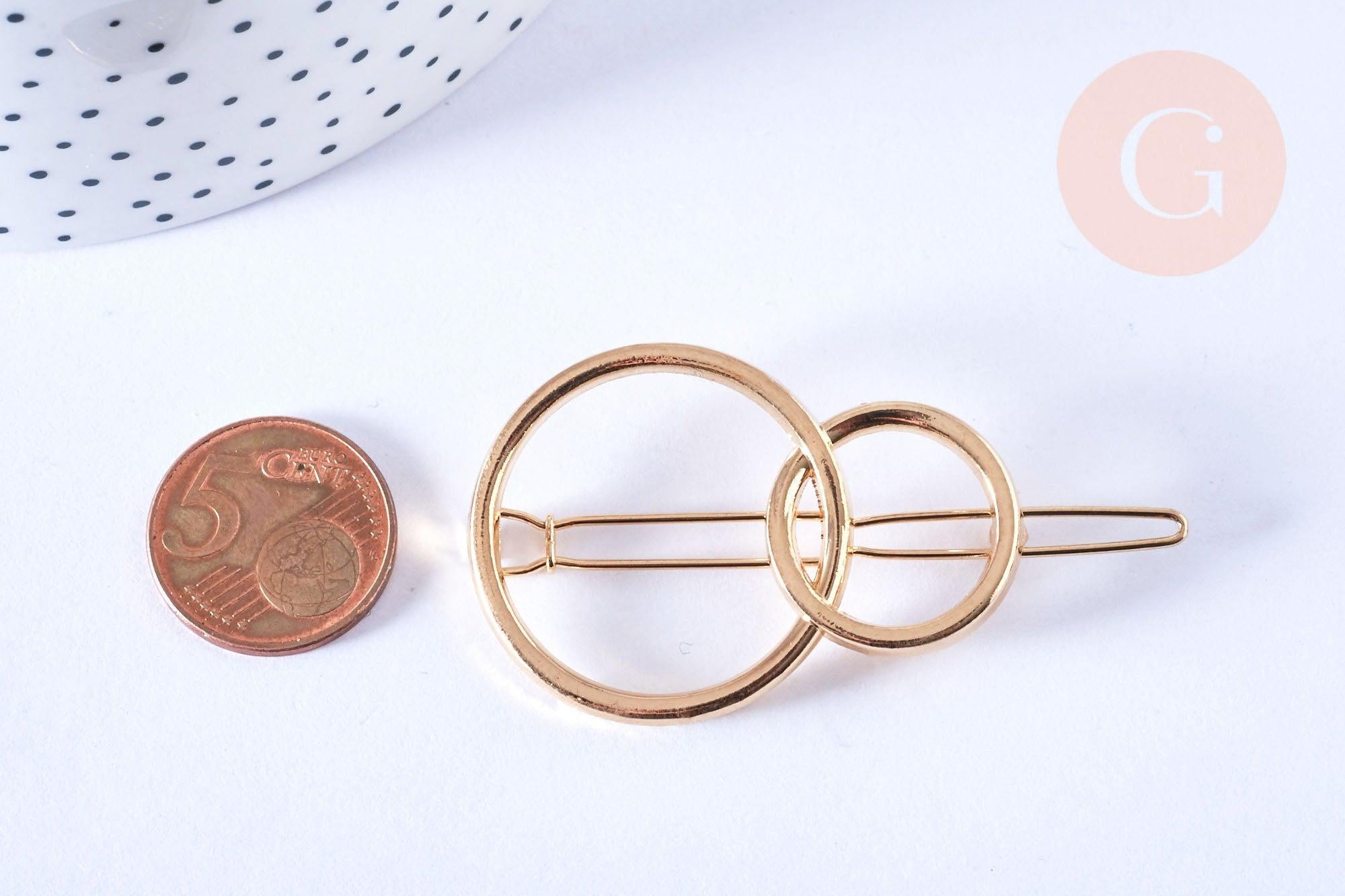 Support barrette clip anneaux entrelacés métal doré 47mm, x1 (G6674)