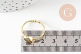 Bague réglable torsadée laiton doré cabochon pierre naturelle 20mm, x1 (G4238)